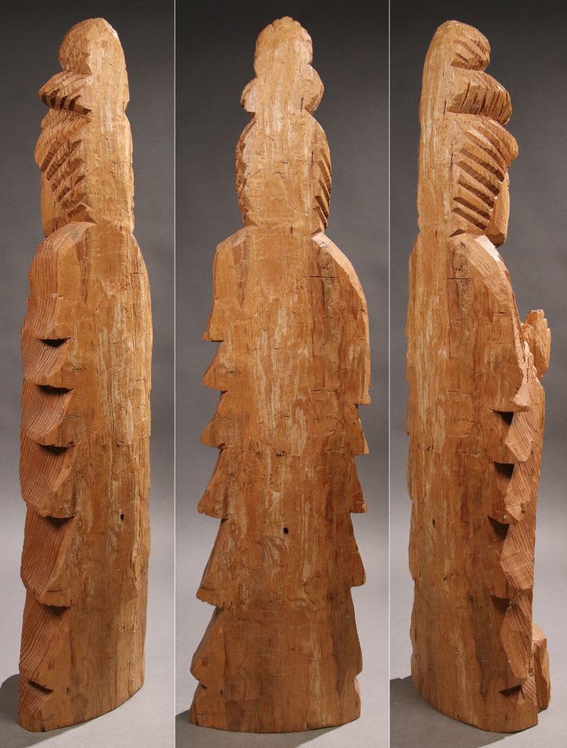 CG26 木彫 円空仏 高75.5cm / 仏教置物一刀彫仏像密教菩薩如来彫刻