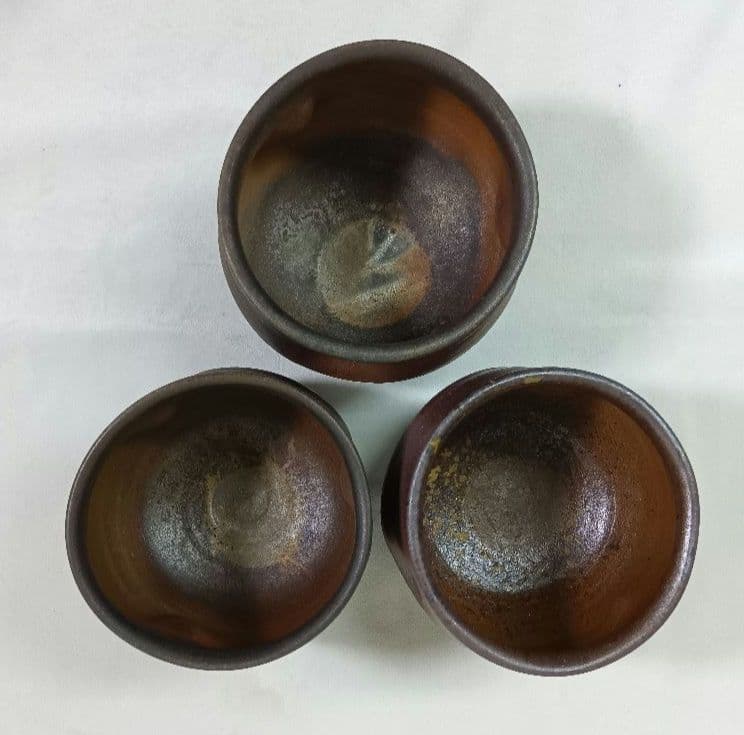 陶器製　抹茶碗　3点セット　備前焼　茶道具　茶器　和食器　お稽古