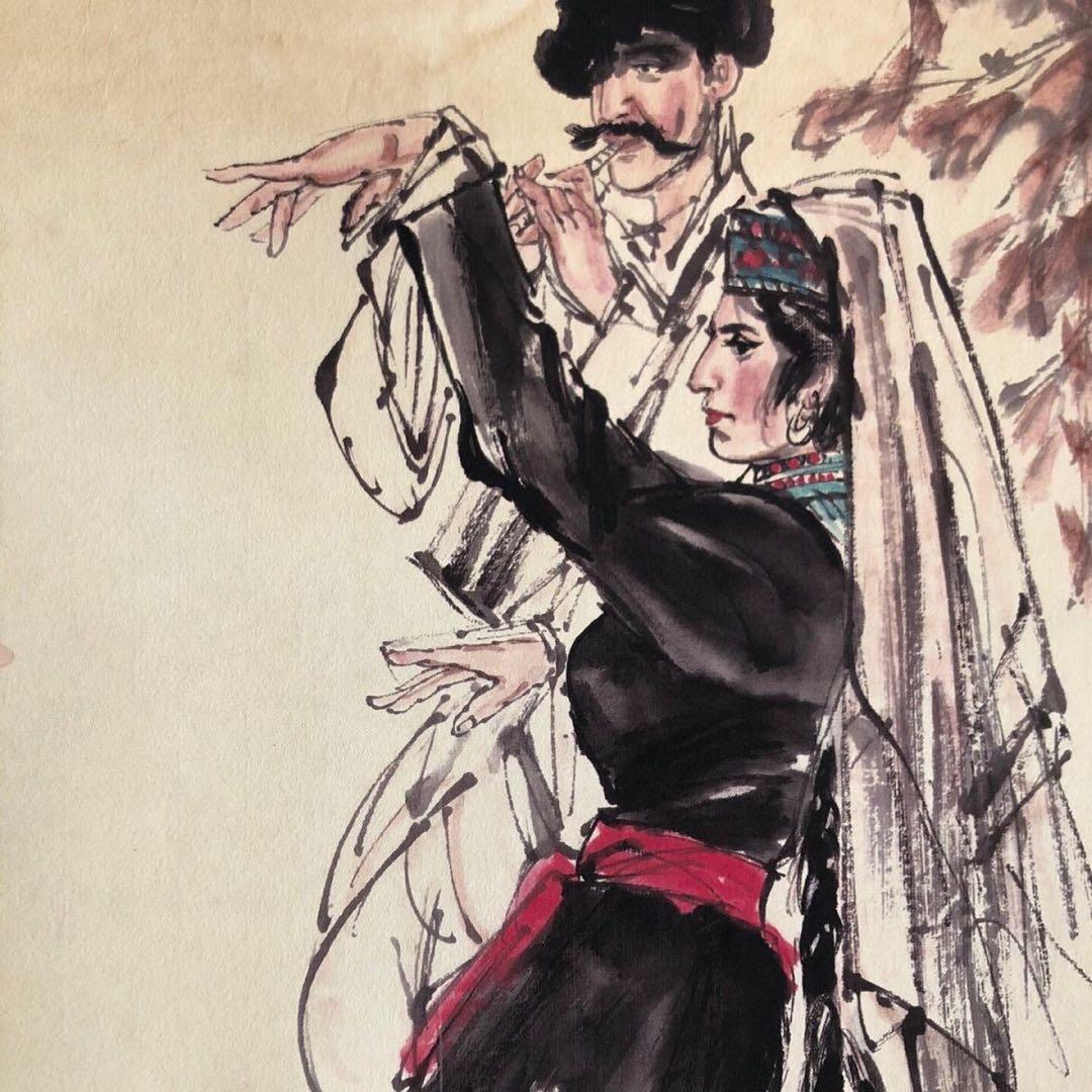 【黄冑・四条屏】「辺疆意趣」掛軸セット　表装済み／全体163×38cm