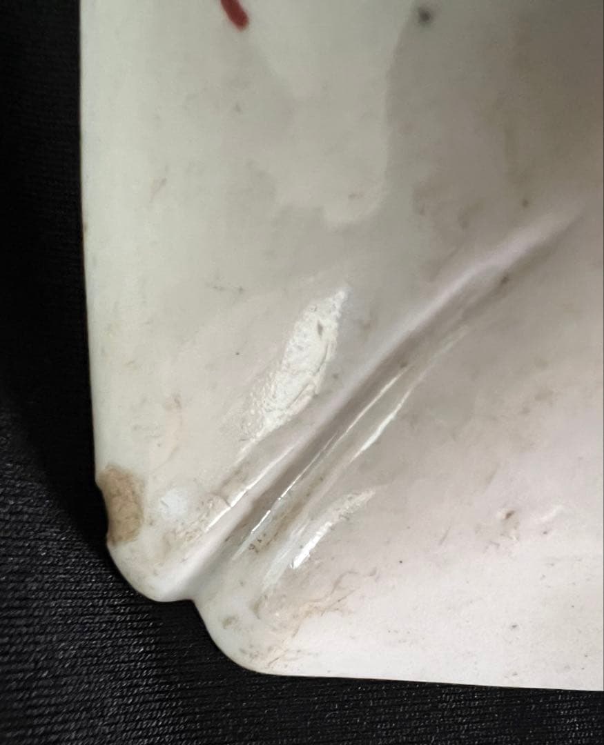 九谷焼角皿 九谷五彩獅子色絵付 明治時代 箱有 年代物 アンティーク