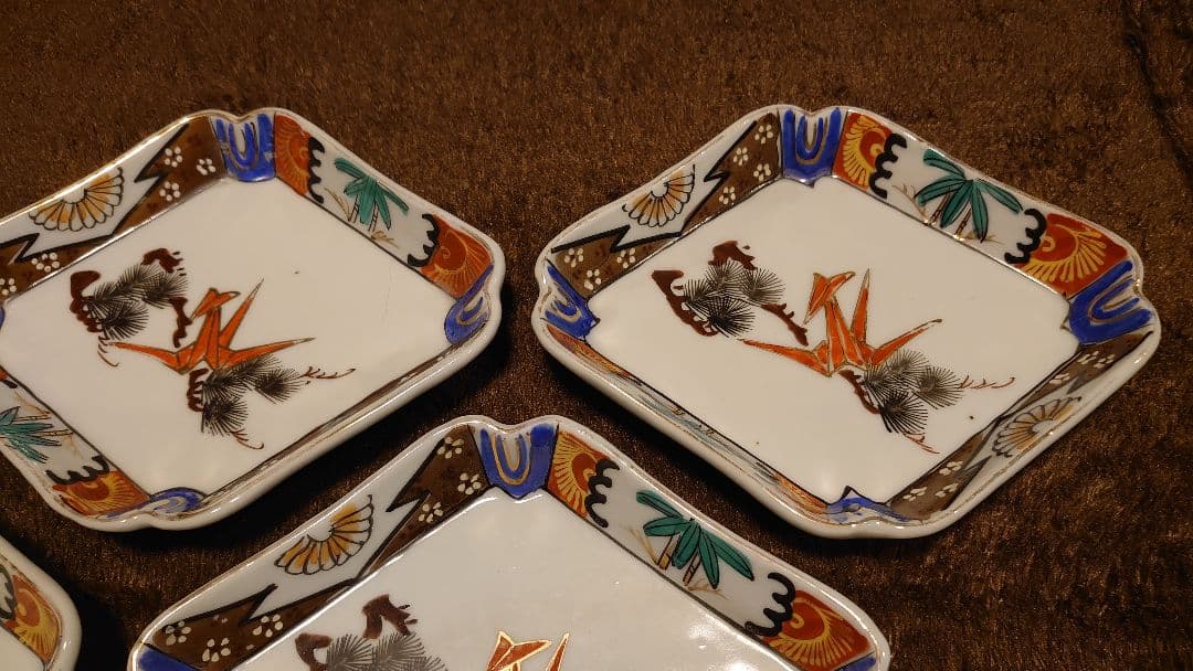 古伊万里　伊万里　色絵　鶴の図　菱形皿　５客