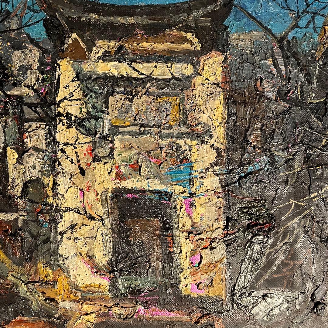 ★真作★ 文勝(ウンシュン) 門 油絵 額付き 貴重作品