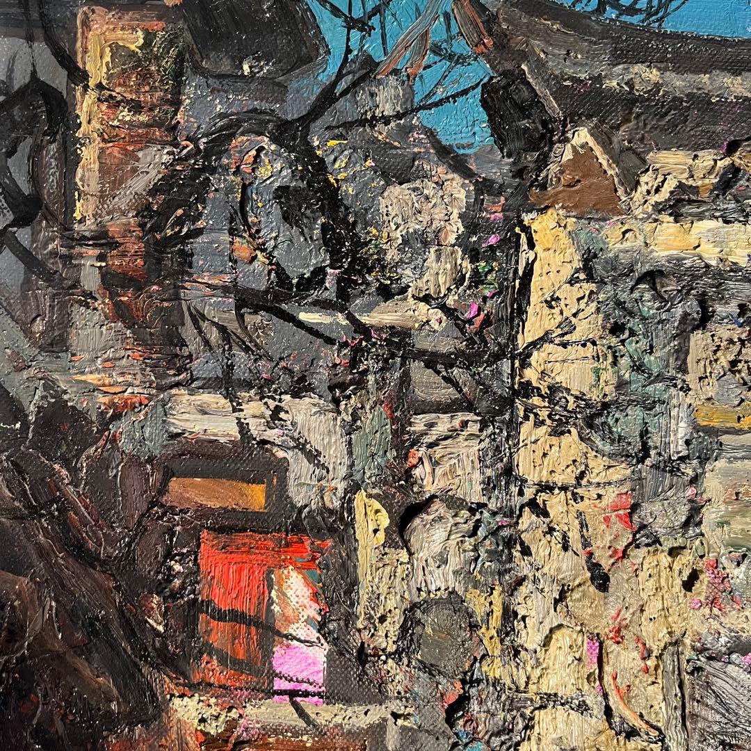 ★真作★ 文勝(ウンシュン) 門 油絵 額付き 貴重作品