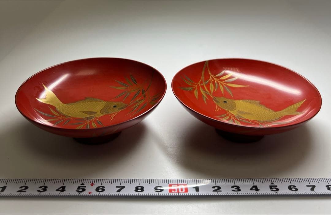 上手　盛蒔絵鯛盃一対　木箱付　直径約9㎝　東Y7-1125☆2F