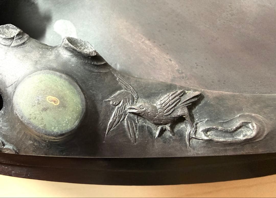 未使用 中国硯 端渓硯 斑点 石眼 硯 書道具 花鳥文 約3キロ