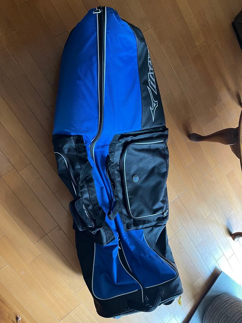 Mizuno キャディバッグトラベルケース黒/青 ホイール付き