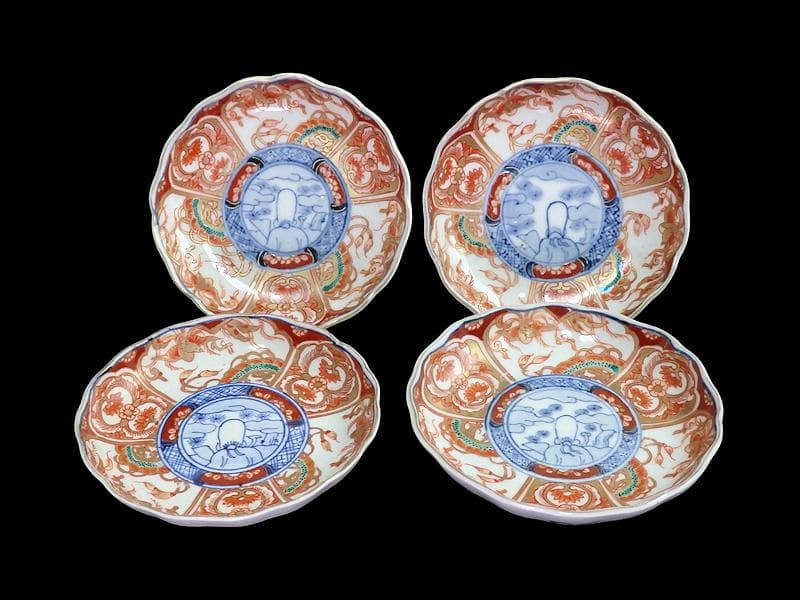 古伊万里 金襴手　鳳凰に龍の図　4寸皿　４枚　D43AS-fbuy5