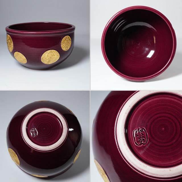 御室窯　紫交趾七宝文皆具　共箱　茶道具　水指　杓立　建水　蓋置