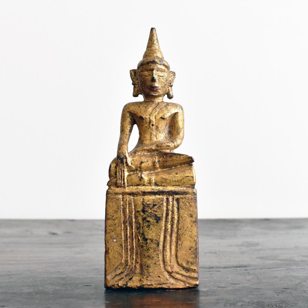 19世紀 東南アジア タイ北部ラーンナー木彫仏 /ラオス/ブッダ座像坐像古美術