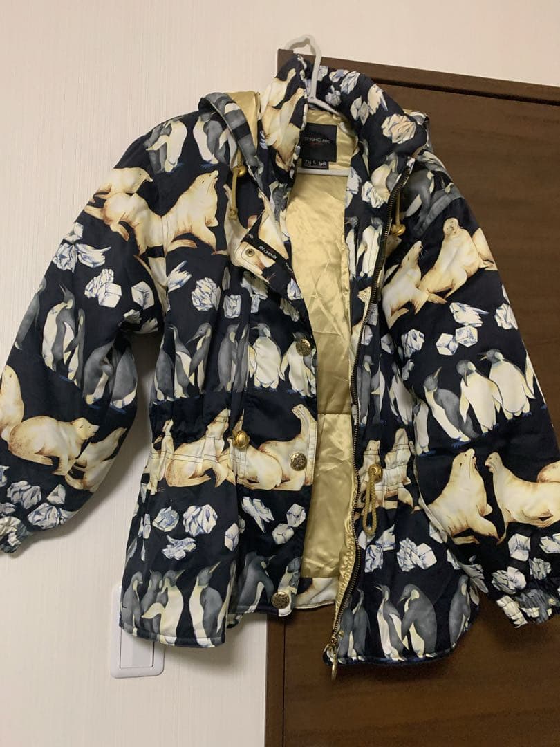 ケンショウアベ 中綿ジャケット　ペンギン　氷柄　レディースフード付きスキーウェア