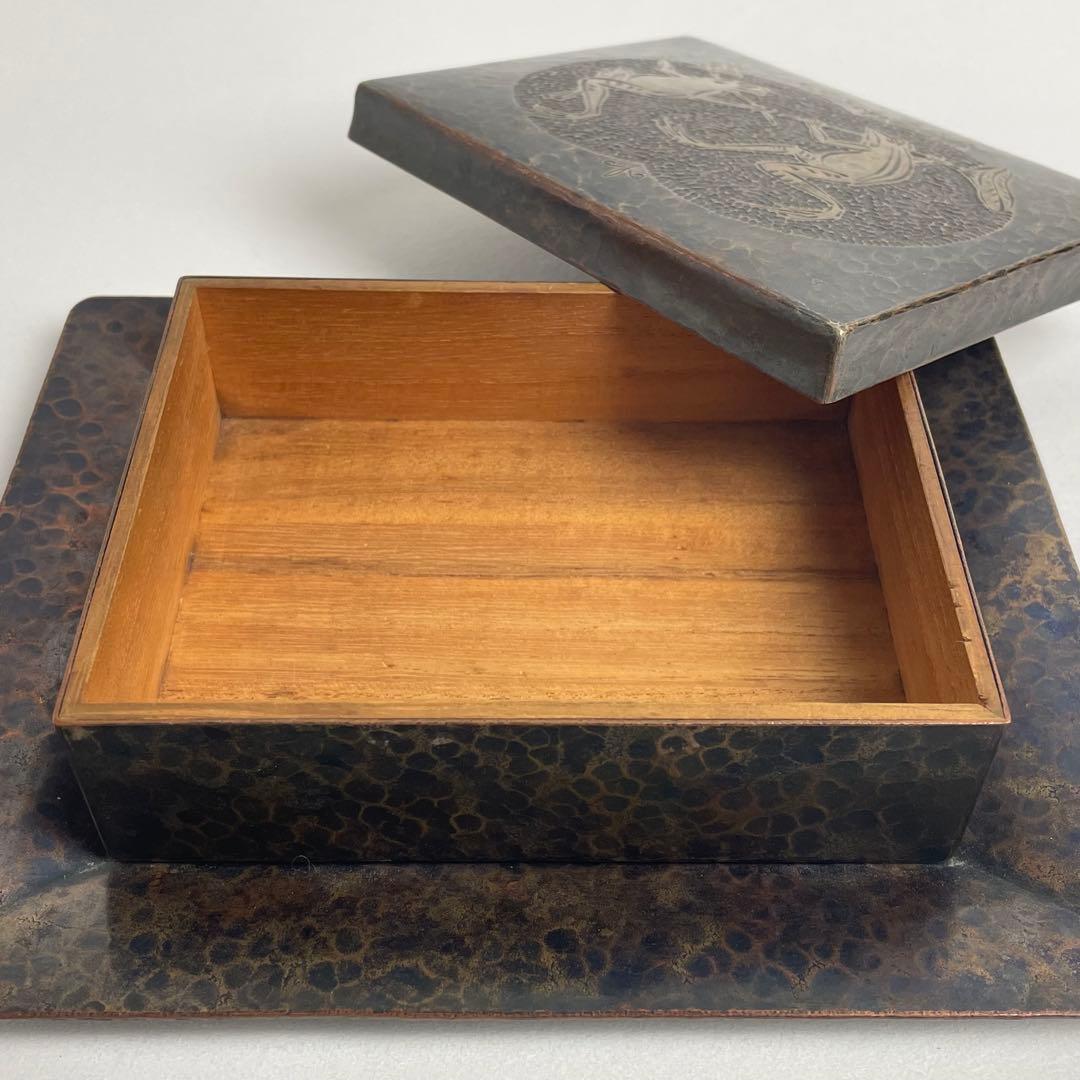 鎚起銅器 玉川堂 鎚目蛙紋 煙草盆 御盆 莨盆 莨箱 小箱 茶道具
