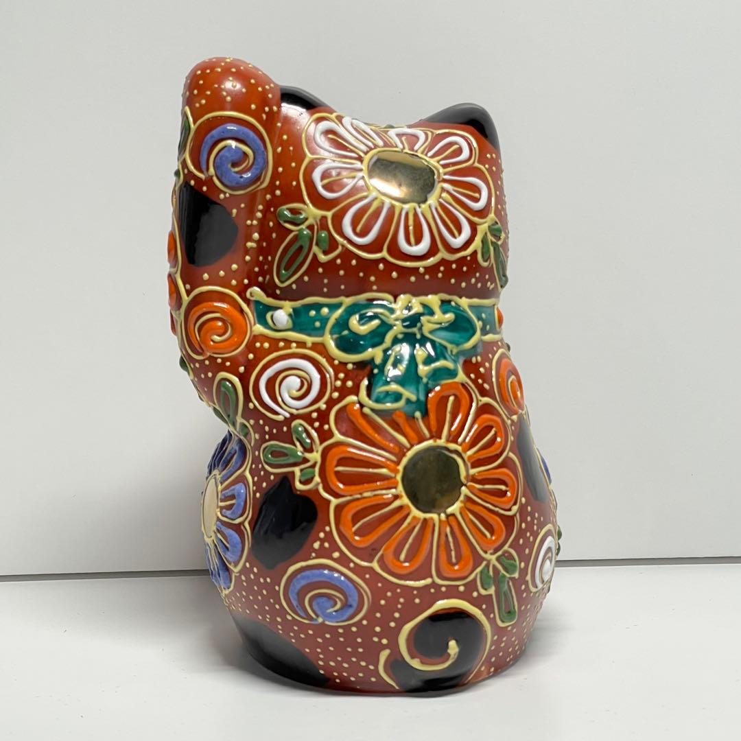 【願いが叶う】【厄除け】【病除け】【九谷焼】招き猫 赤盛り 左手３号