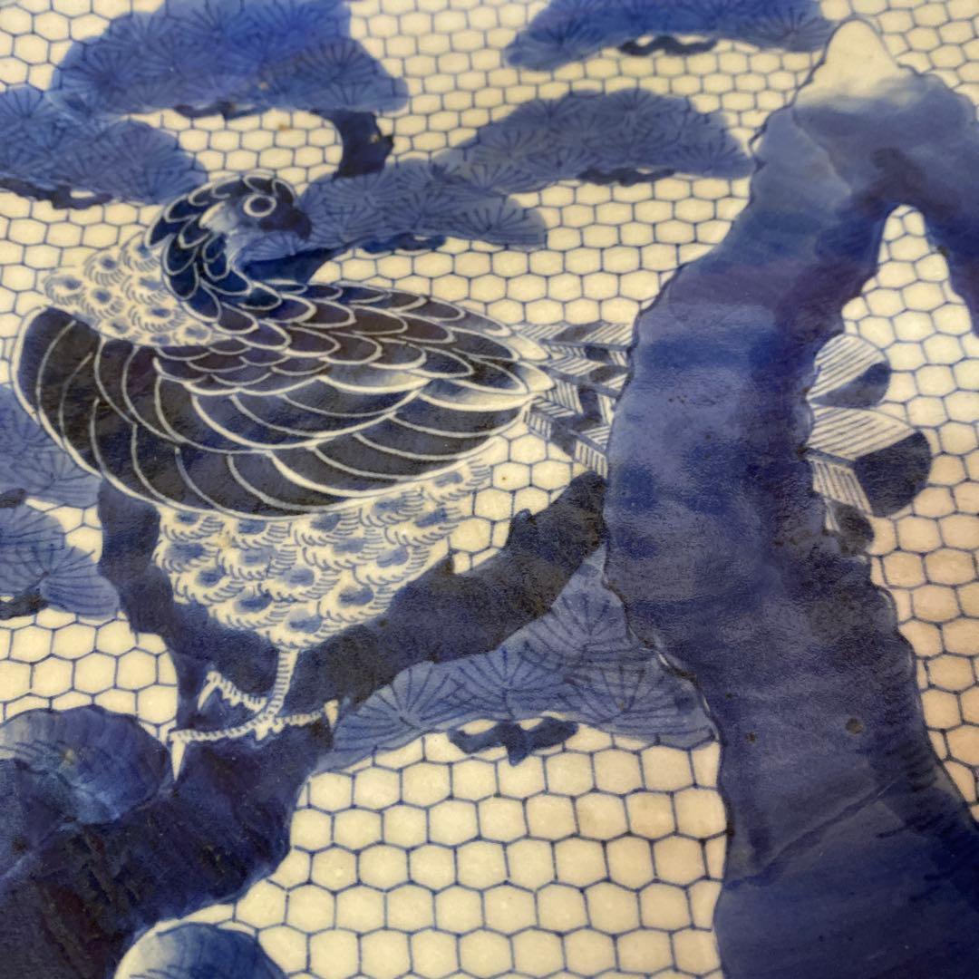 古伊万里江戸後期染付鷹狩り図大皿