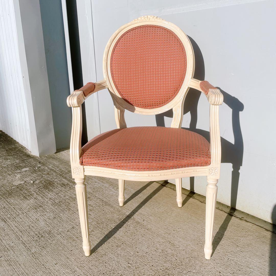 【美品②】ルイ16世様式 フランス華麗チェック織物張 メダリオンアームチェア