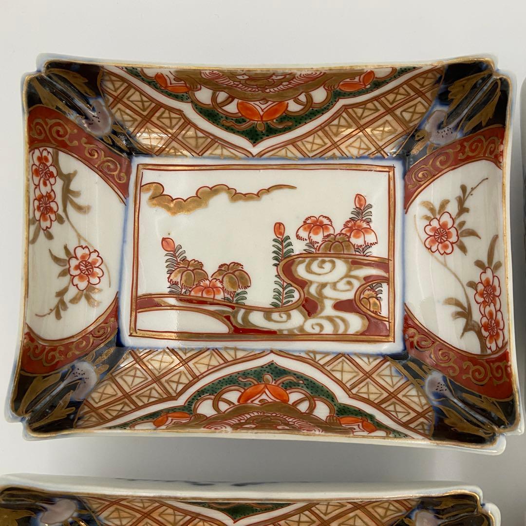 古伊万里 赤絵 金彩 長方皿 4客 長皿 刺身皿 中皿 アンティーク 料亭 割烹