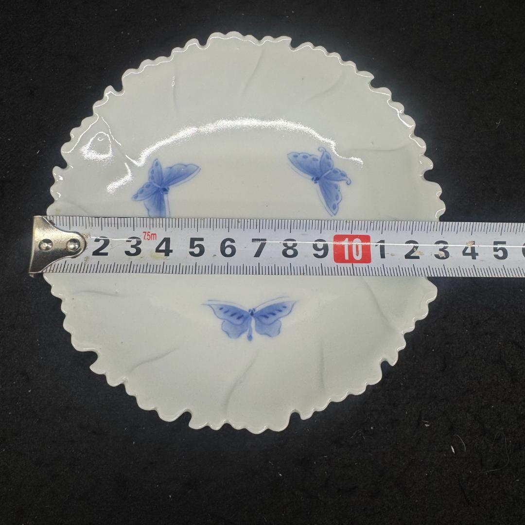 古平戸焼 染付 牡丹花形蝶文皿5客 時代箱付 江戸後期 平戸御用窯 古伊万里