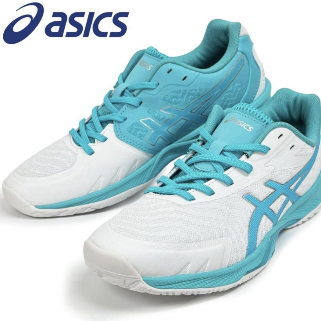 アシックス バレーボールシューズ オリジナルデザイン白×水色×銀 23.5cm