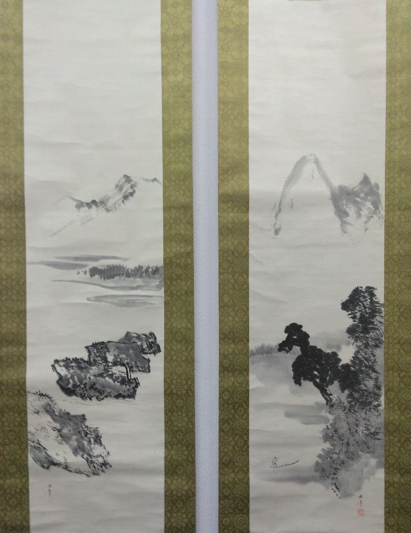 川端玉章　山水図　双福　掛軸　共箱