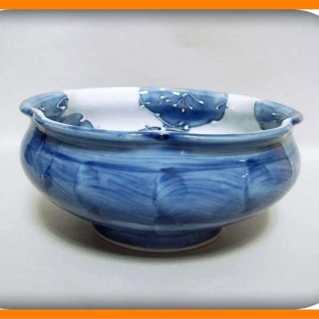 73『染付 花 輪花鉢』　/骨董品 古美術 アンティーク 古玩