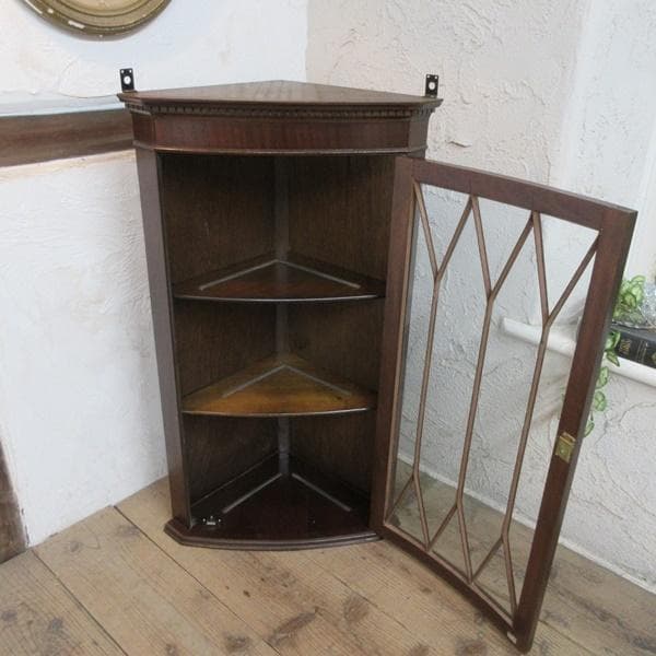 イギリス アンティーク 家具 ウォール コーナーキャビネット 英国 6102e