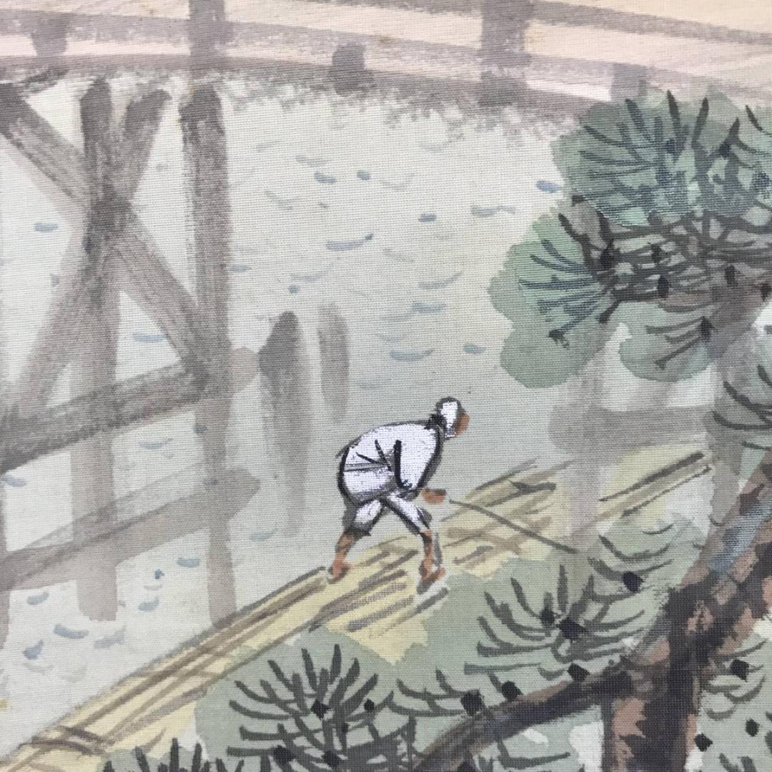 真作/朝見香城/嵐狭春霞図/山水図/嵐山風景図/掛軸/名家伝来/AE-184