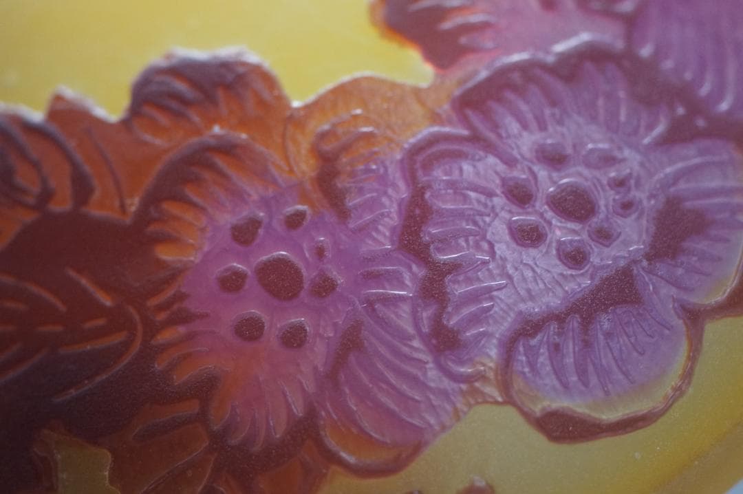 エミールガレ　ボンボニエール 蓋つき　カメオ彫り　被せガラス　高さ8cm