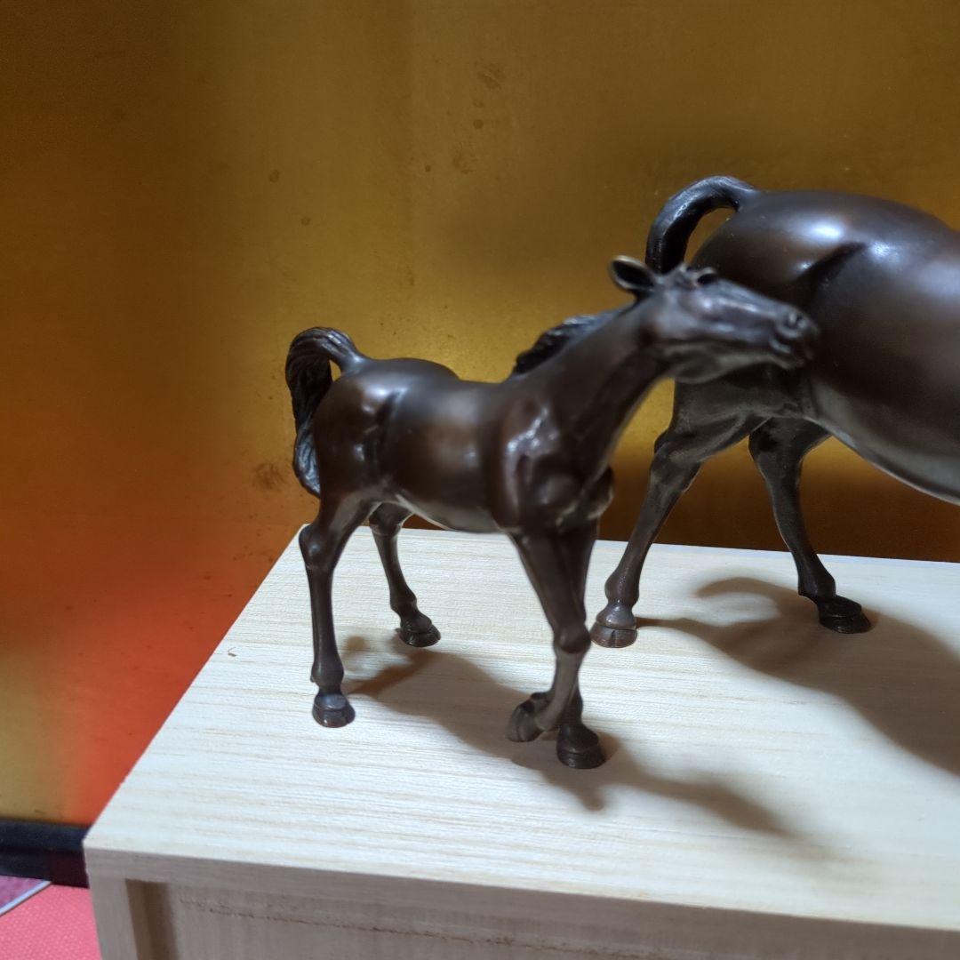 高岡銅器、親子馬のブロンズ彫刻（木箱付き）