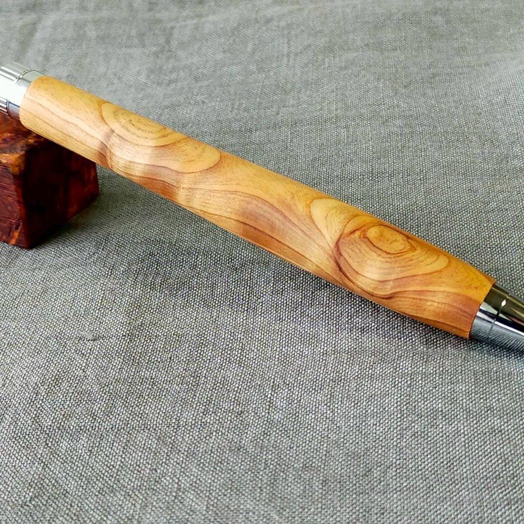 屋久杉　金襴杢　ハンドメイド　木軸シャープペン　0.5mm　天然木　シルバー