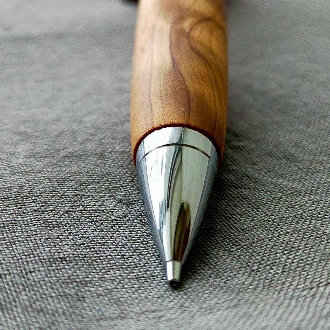 屋久杉　金襴杢　ハンドメイド　木軸シャープペン　0.5mm　天然木　シルバー