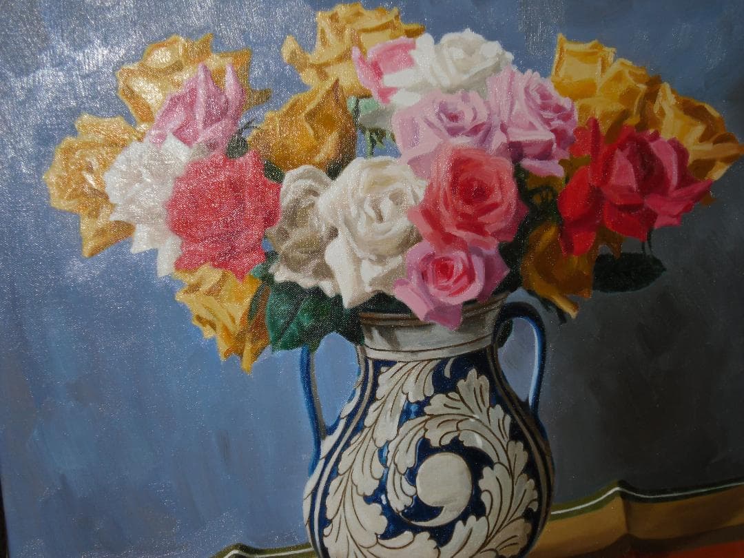 油絵(スペインのつぼ)　バラ　川島実