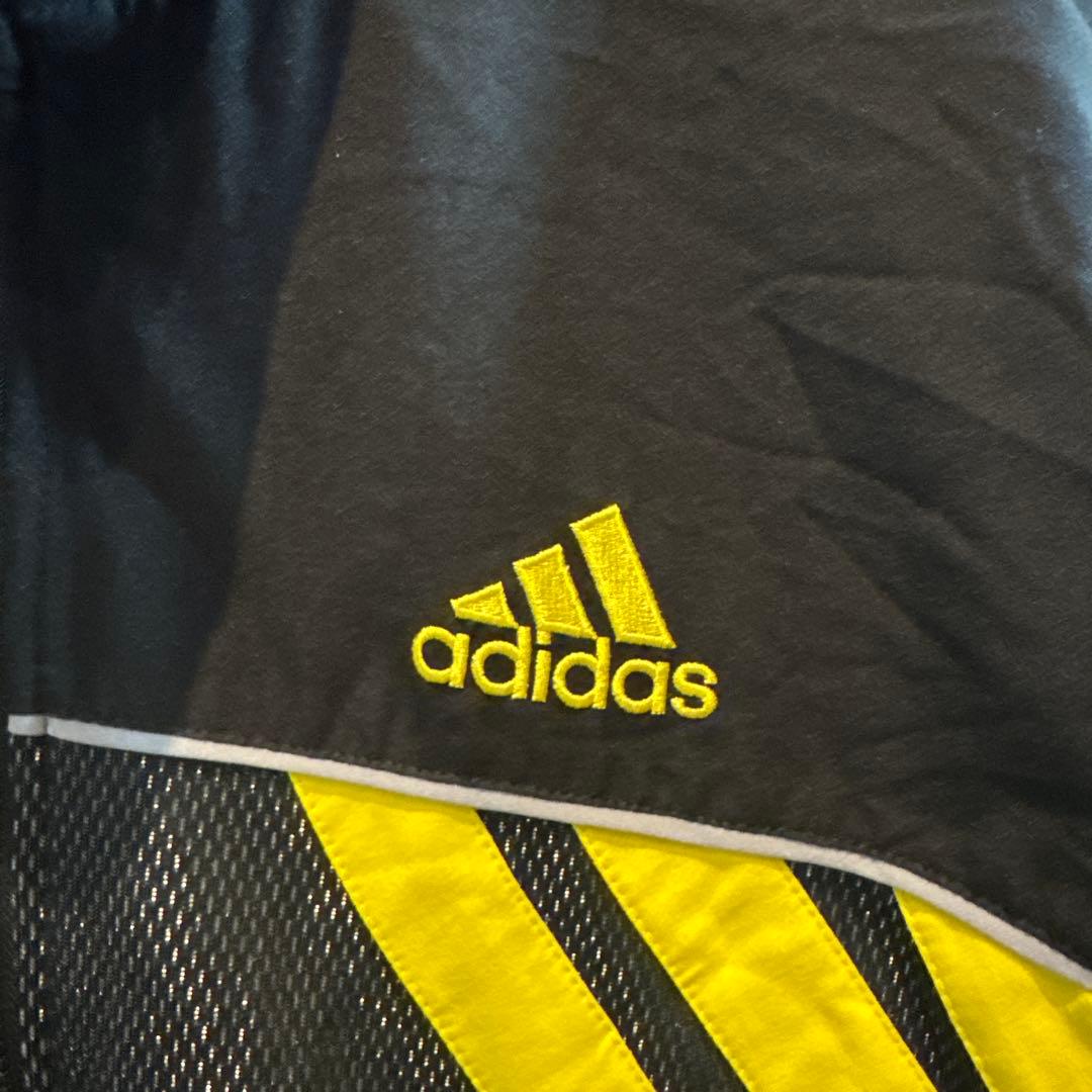 オールドadidas ストライプナイロンジャケット 黒/黄色M J81