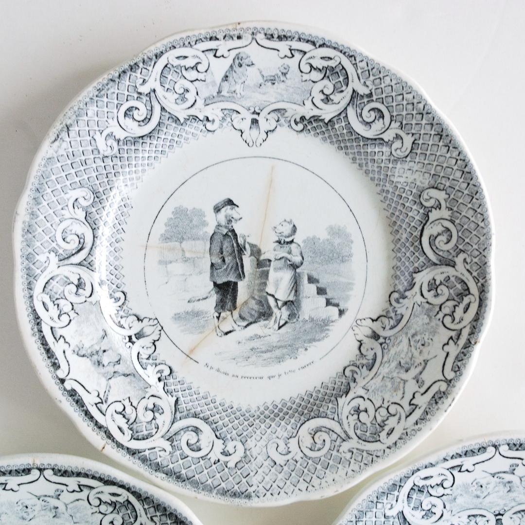 クレイユモントロー グリザイユ 絵皿3枚組