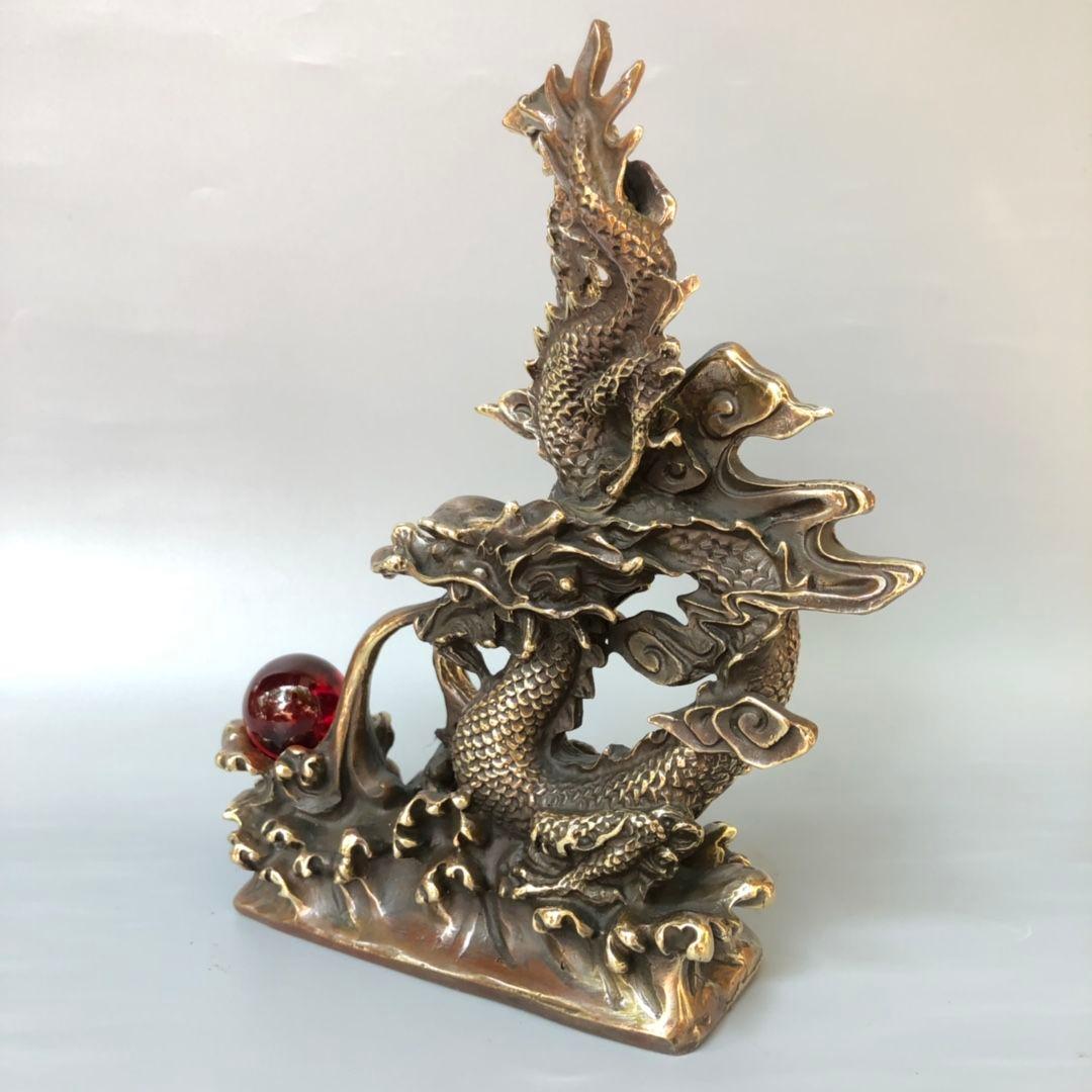 青龍戯珠 銅器 工芸品 美術品 置物