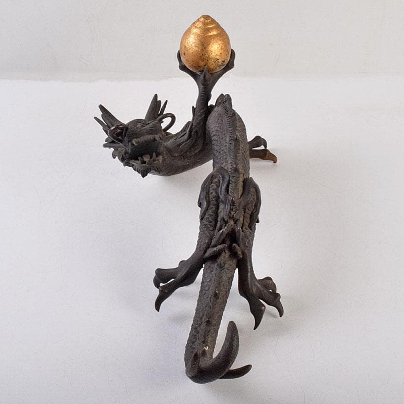ヤマ　時代金工　古銅　輝銘　宝珠龍　置物　約3.9㎏　F　R9062B
