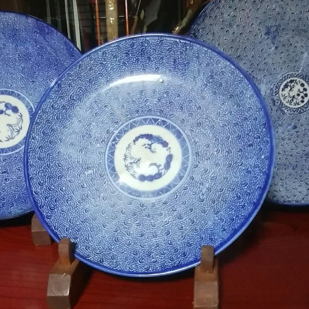 古伊万里　染付　微塵子唐草紋様