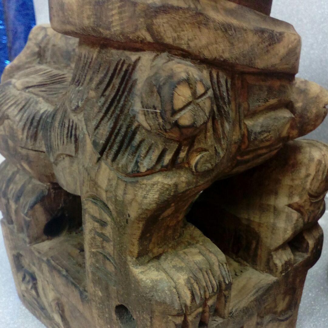 仏教古美術江戸時代中期頃細密造形造り木彫２対獅子２５〜２７センチ寺社仏閣当時物