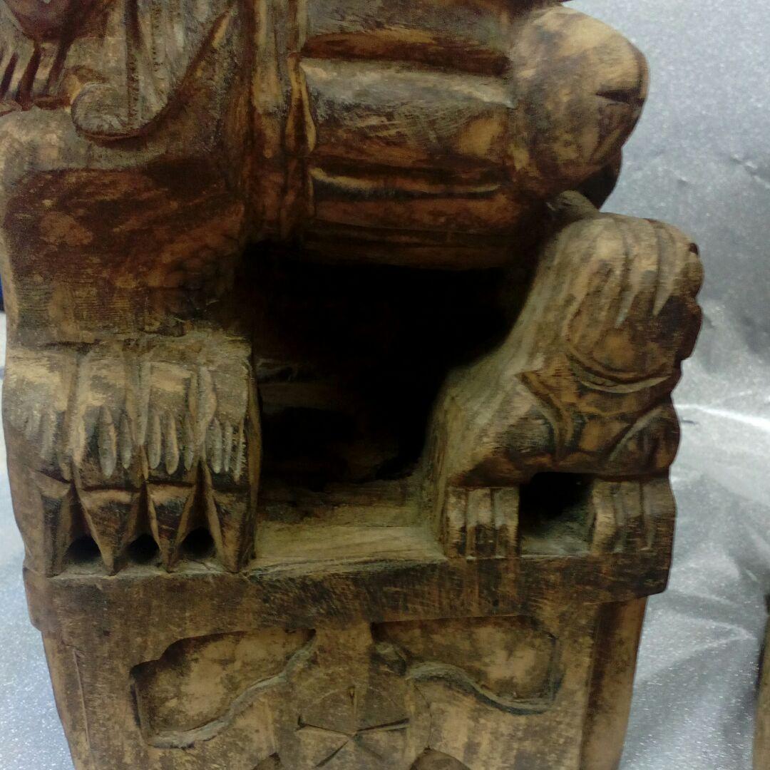 仏教古美術江戸時代中期頃細密造形造り木彫２対獅子２５〜２７センチ寺社仏閣当時物