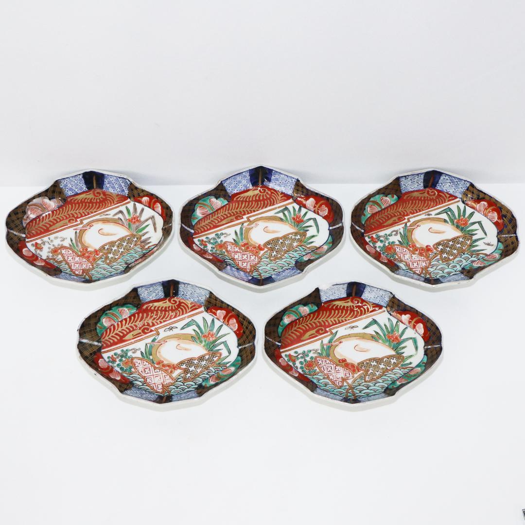 染付 色絵錦手 古伊万里　菱形皿 花鳥 金襴手　①