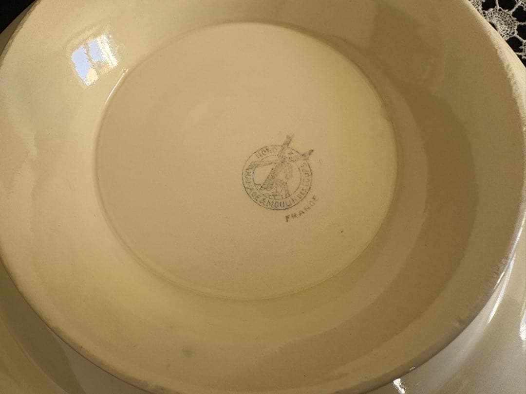 ムーランデルー窯 小花のプリント 低めコンポティエ フランス アンティーク