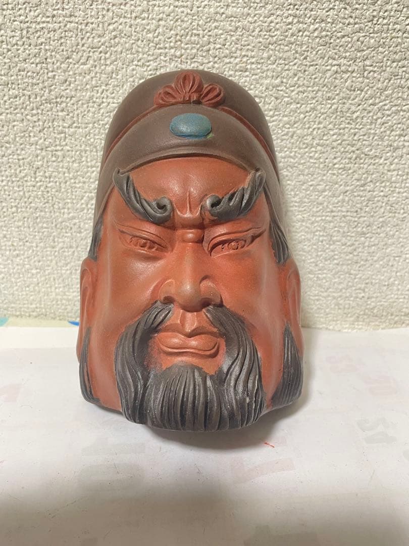 中国美術　在銘　紫砂彫塑　壁挂　置物　關羽像　アンティーク