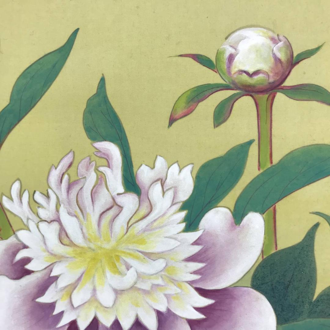 【真作】大村廣陽/芍薬図/シャクヤク図/花図/横物/掛軸☆宝船☆AD-429