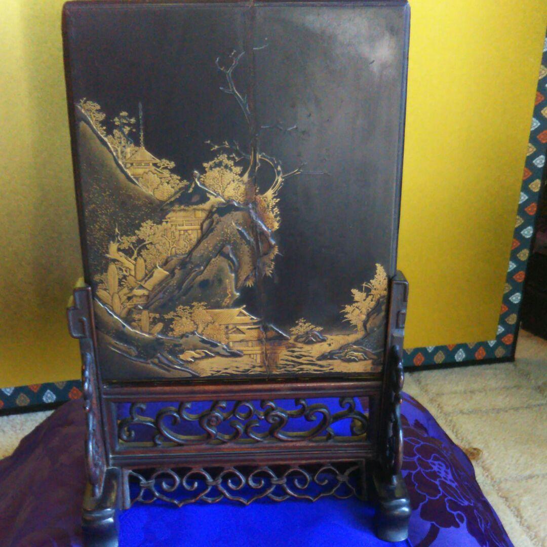 江戸時代蒔絵硯屏紫檀
