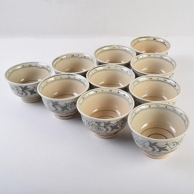 茶道具　楽山焼　楽山窯造　安南染付　花唐草文　数茶碗　十客　共箱　MR9239B