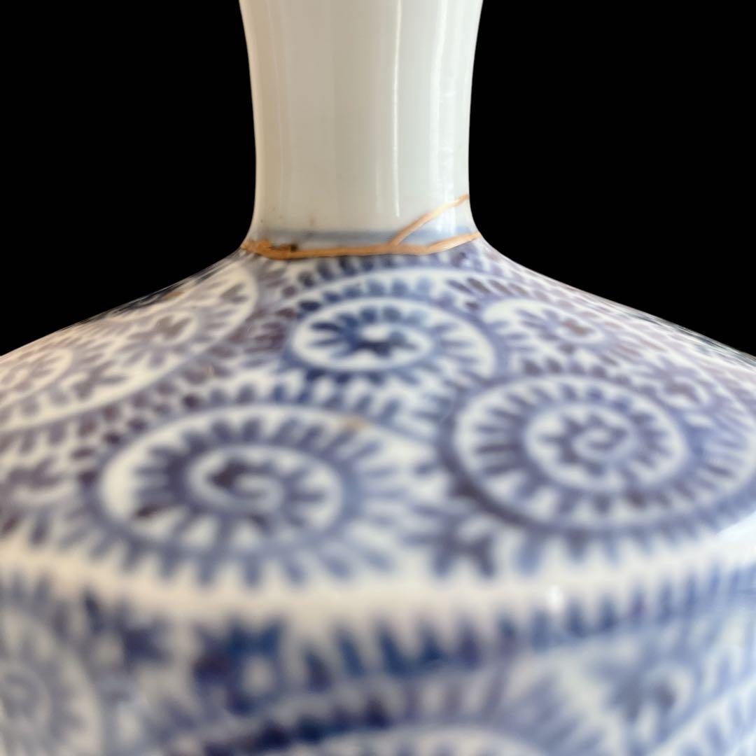 古伊万里 蛸唐草 円柱 大徳利 花瓶 染付け アンティーク 大きいサイズ 陶器
