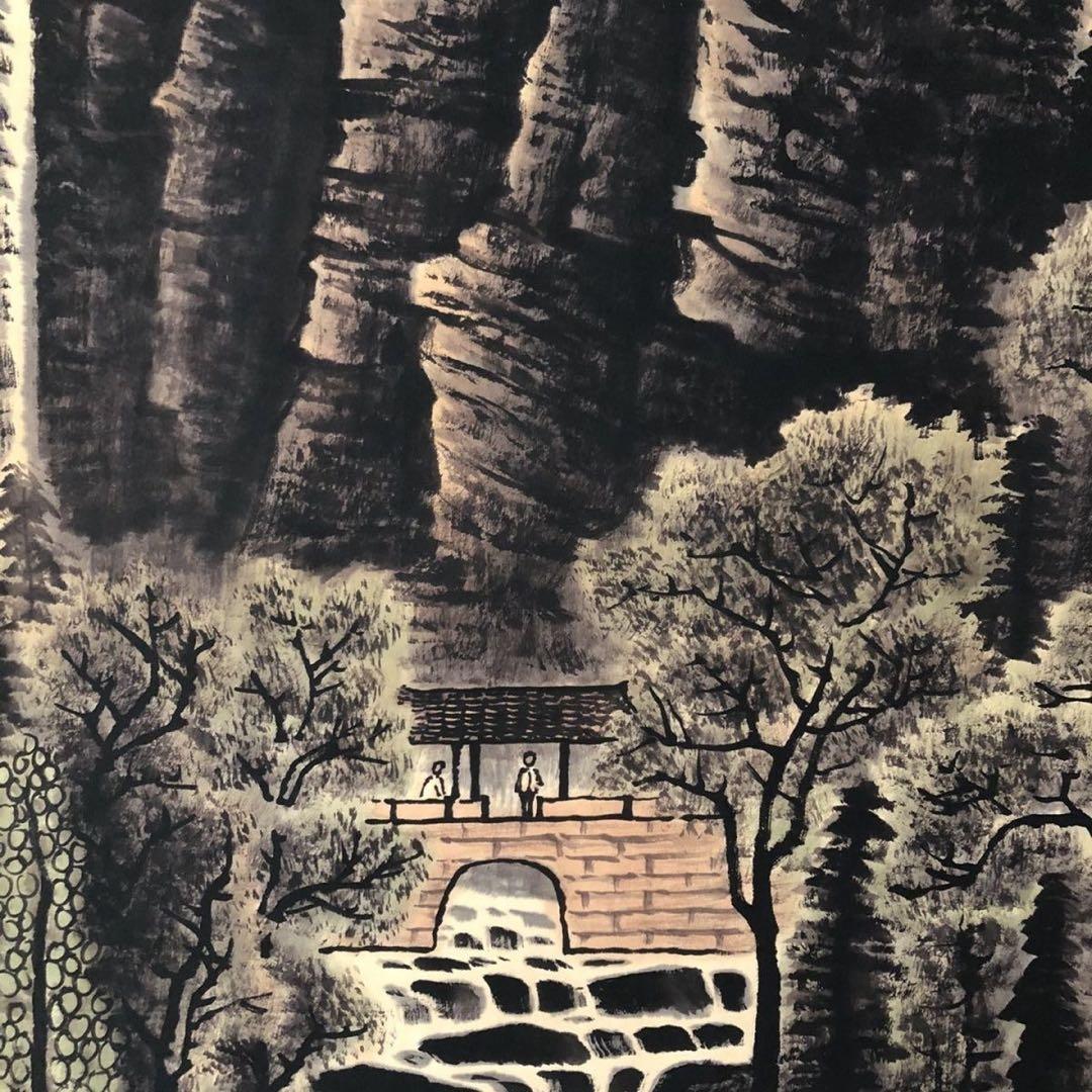 李可染 山水画 掛け軸 中堂 山野葱郁図 中国画 サイズ：174×77cm