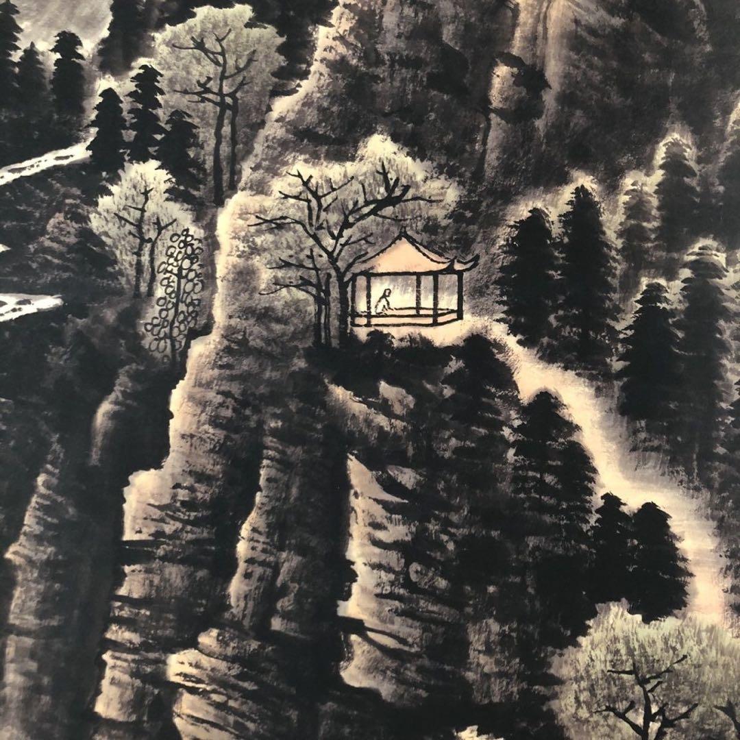 李可染 山水画 掛け軸 中堂 山野葱郁図 中国画 サイズ：174×77cm