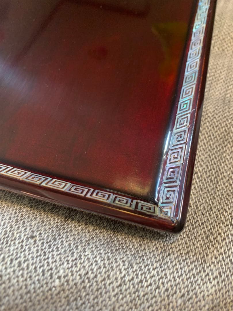 螺鈿細工 溜塗 角菓子器／折敷 18cm 未使用》