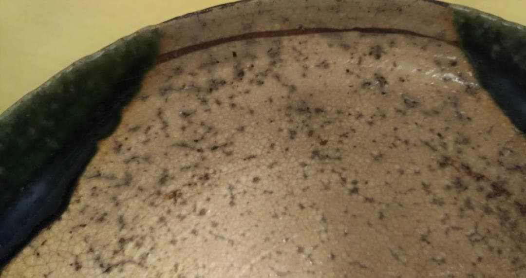 新品　二代　山口錠鉄　作　織部　平茶碗　木箱付き　瀬戸焼織部　抹茶茶わん　茶道具