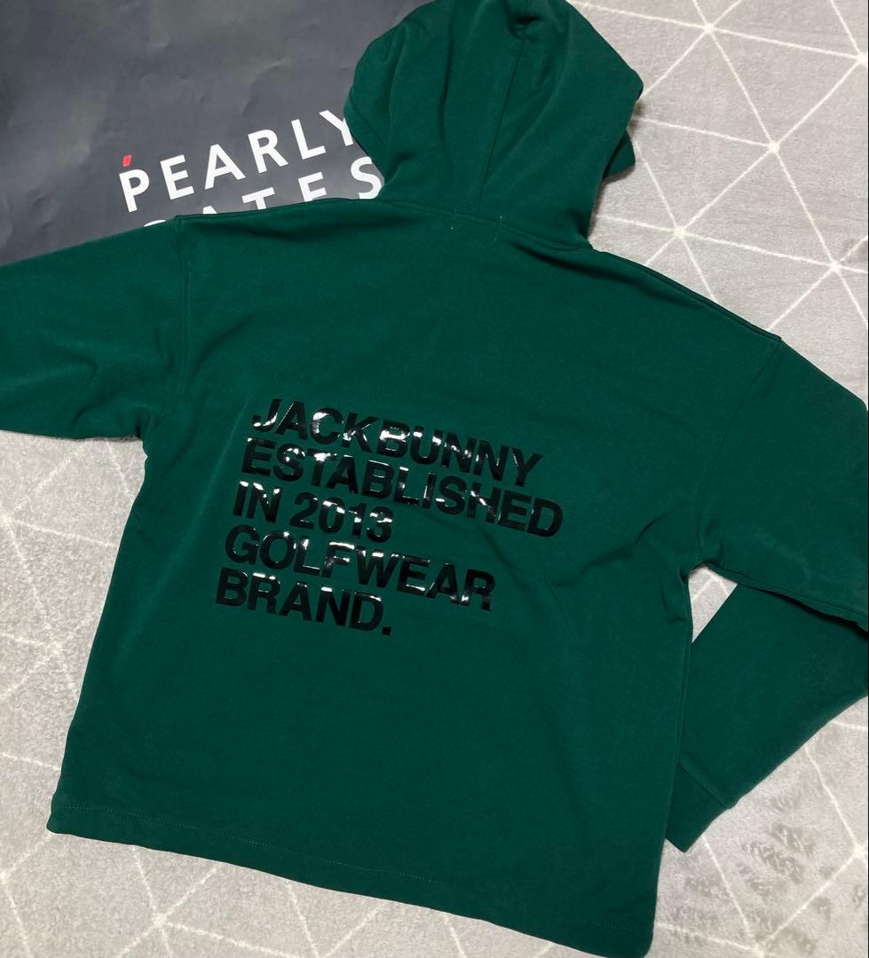 新品 パーリーゲイツ ジャックバニー ソフトタッチ 裏起毛パーカー(4)M/緑