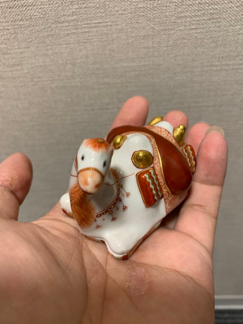 福島武山 赤絵九谷焼 駱駝香合 真作保証 置物 陶器